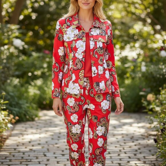 Island Republic 2 Pc Set Woman's Jacket 12 Pants 6 Cotton Blend Pant Suit - Picture 1 of 16